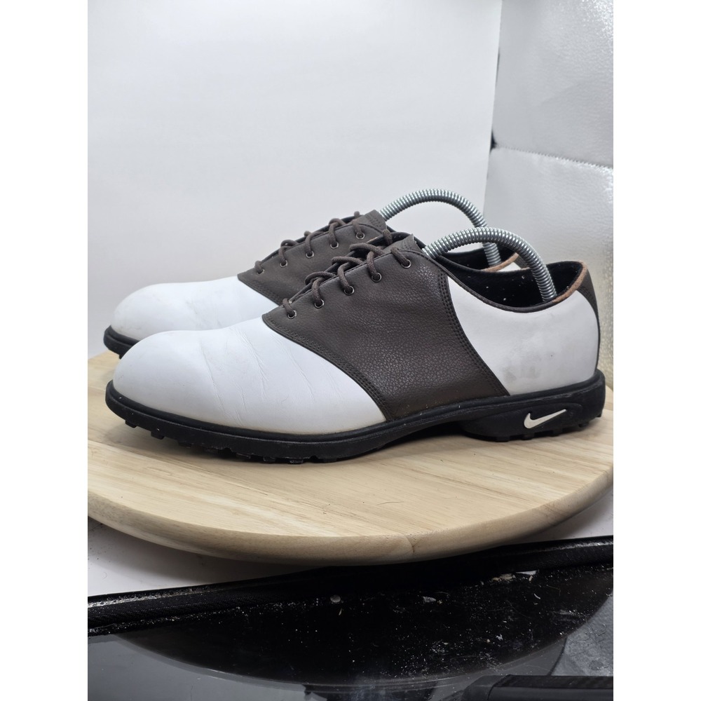 Mens Size 10 - Nike Air Wickie Golf Shoes White Brown Leather Cleats Vintage